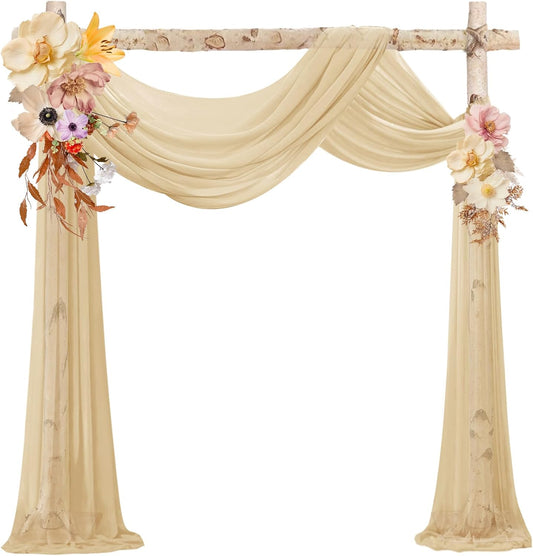 VOK Wedding Arch Draping Fabric Chiffon Fabric, 29in x 18Ft Sheer Chiffon Outdoor Curtain for Wedding Ceremony Birthday Party Decoration (Light Yellow,1 Panel)