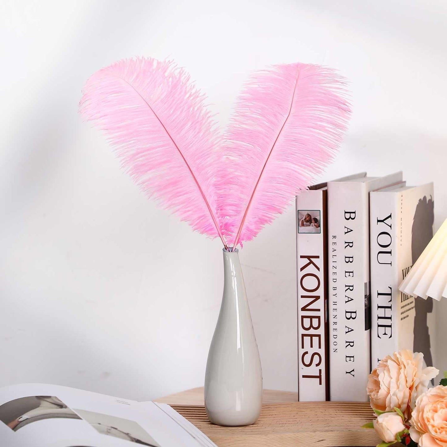 YAKRUNA 30PCS Light Pink Ostrich Feathers Bulk 12-14 Inches for Centerpieces for Wedding Birthday Gatsby Party, Decorative Plumes for Vase & Table & Christmas Tree Decor (30-35cm, Pink)
