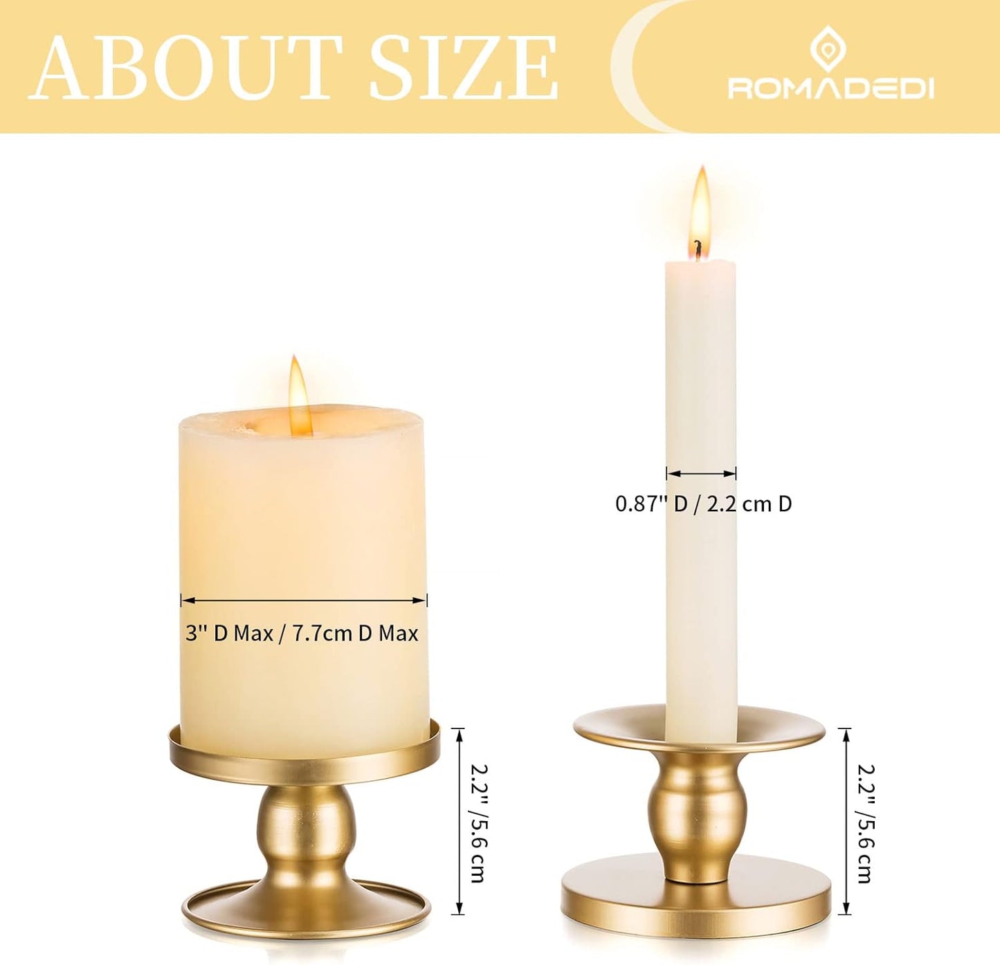 Candle Holders for Pillar Candles, Romadedi Gold Pillar & Taper Candle Holder, Small Metal Candle Stick Candle Holder for Wedding, Dining Room Table Centerpiece, Holiday Decor, 12 Pcs