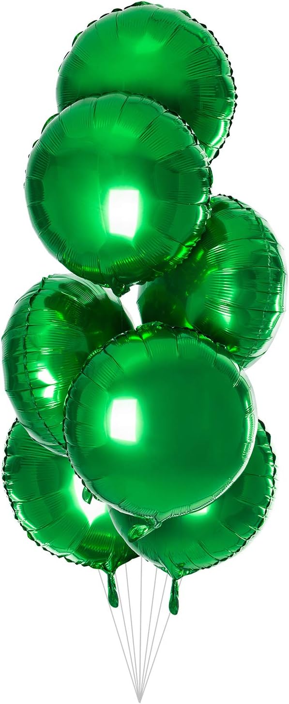 18" Green Round Shaped Foil Balloons Mylar Helium Balloons for Birthday Party Wedding Baby Shower Decorations, Pack of 20