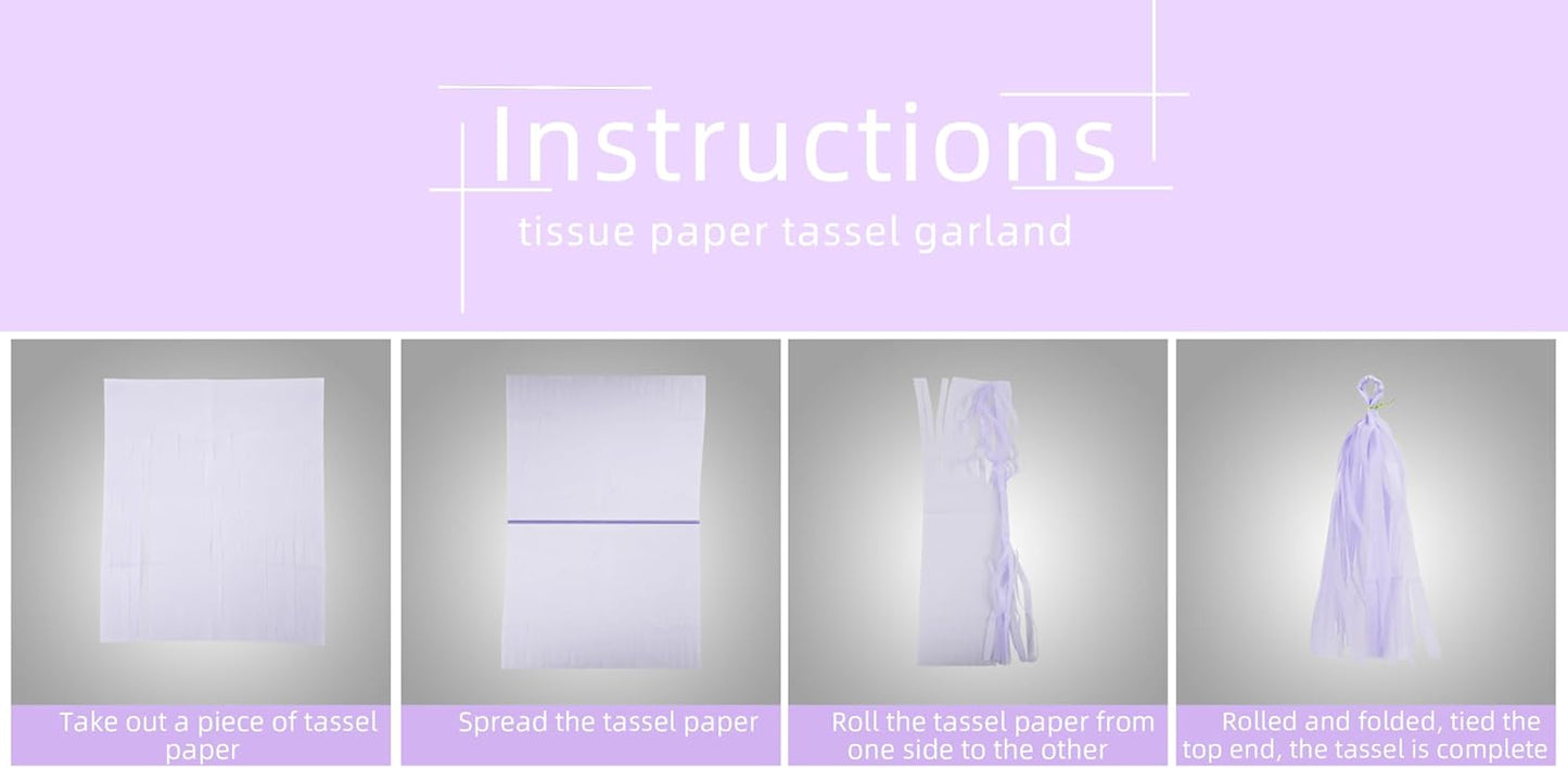 White Purple Party Decorations - 15Pcs Tissue Paper Tassel Garland Birthday Decorations Valentines Day Baby Girl Shower Women Bridal Wedding Engagement Bachelorette Graduation Hanging Decor