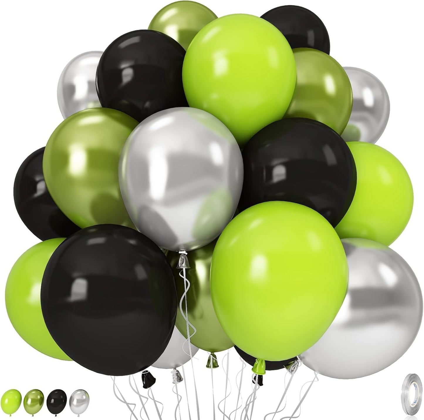 Green and Black Balloons, 35PCS Lime Green Black Silver Balloons, Gamer Latex Balloon for Boys Men Football Video Game On Level Favor Theme Jungle Theme Graduation Birthday Party Decorations Supplies