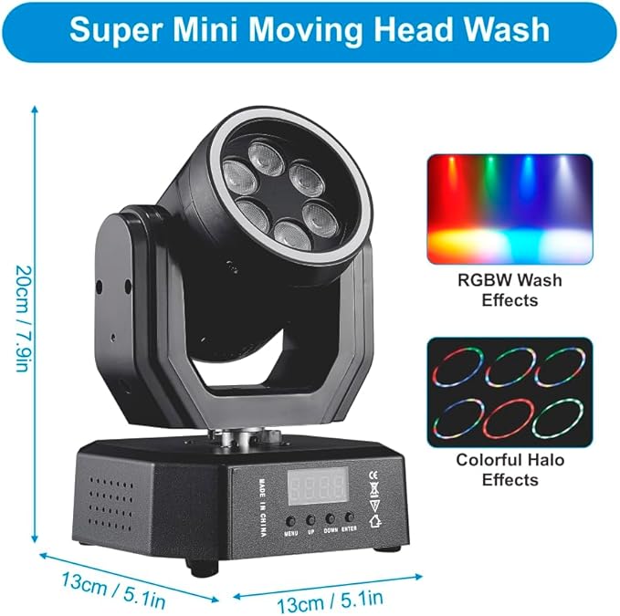 Mini Moving Head Light, 30W Compact Led DJ Stage Lights Moving Head Wash with Halo Effects, Remote/ DMX512/ Sound Control for Wedding DJ Party Disco Club Small Venues