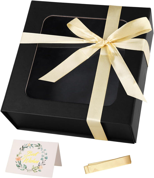 Black Gift Box with Window,7.5"x7.5"x3.1" Bridesmaid Boxe for Gift Giving,Birthday Gifts Boxes with Magnetic,Closure Lid Gift Boxe for Presents,Cute Box,Luxury for Gift Packaging,Gift Boxes for Wrapping Gifts