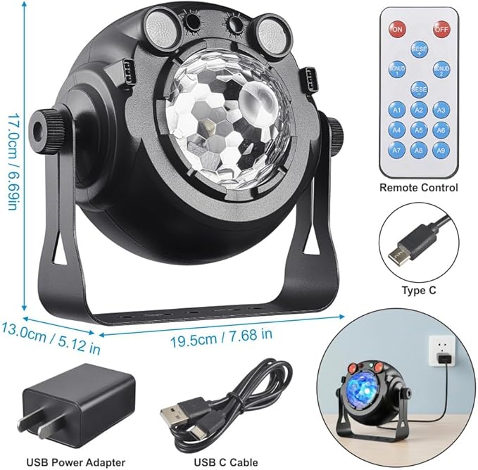 Party Disco Ball Lights, DJ Stage Strobe Rave Lights Sound Activated with Remote Control for Parties Birthday Christmas Gift Wedding Karaoke KTV Bar Club Dance Room Halloween Decorations