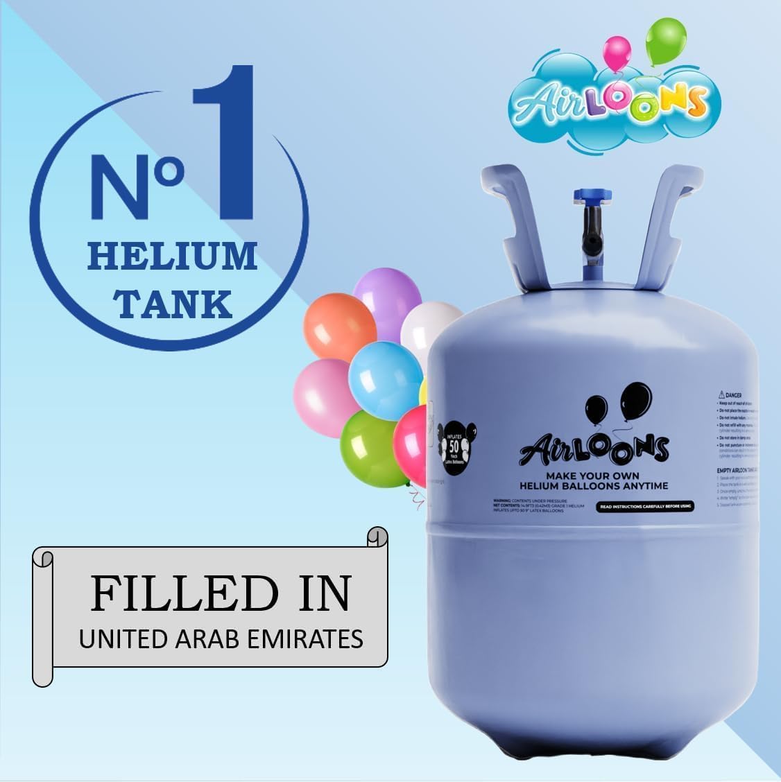 Airloons Helium Tank Balloon Kit with 50 Balloons - 9Inch Latex Balloons | Portable Helium Pump | Disposable Balloon Kit for Birthday Decorations, New Year, Christmas, Party, Home Decoration
