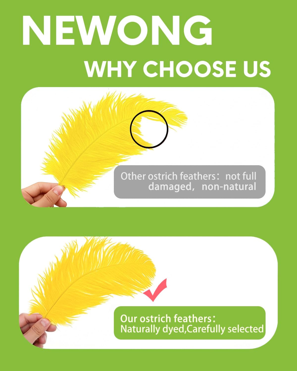 NEWONG 30pcs Yellow Ostrich Feathers Natural Bulk 11-14inch(28-35cm) Vase Craft Wedding Home Party Centerpieces Christmas Day Decoration