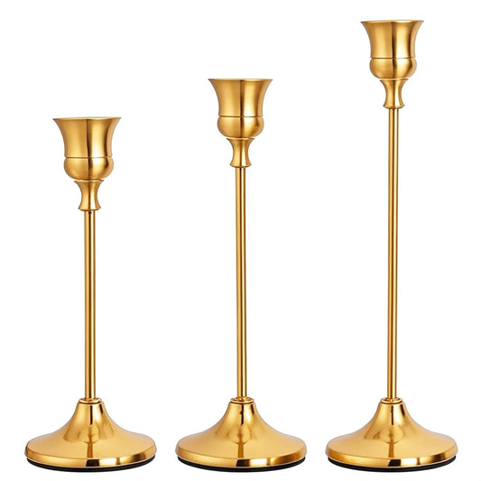 CHILL RECIPE Candlestick Holders Gold Taper Candle Holders, 3 PCS Candle Sticks Holders for Home Decor Table Centerpiece Wedding Housewarming Festival