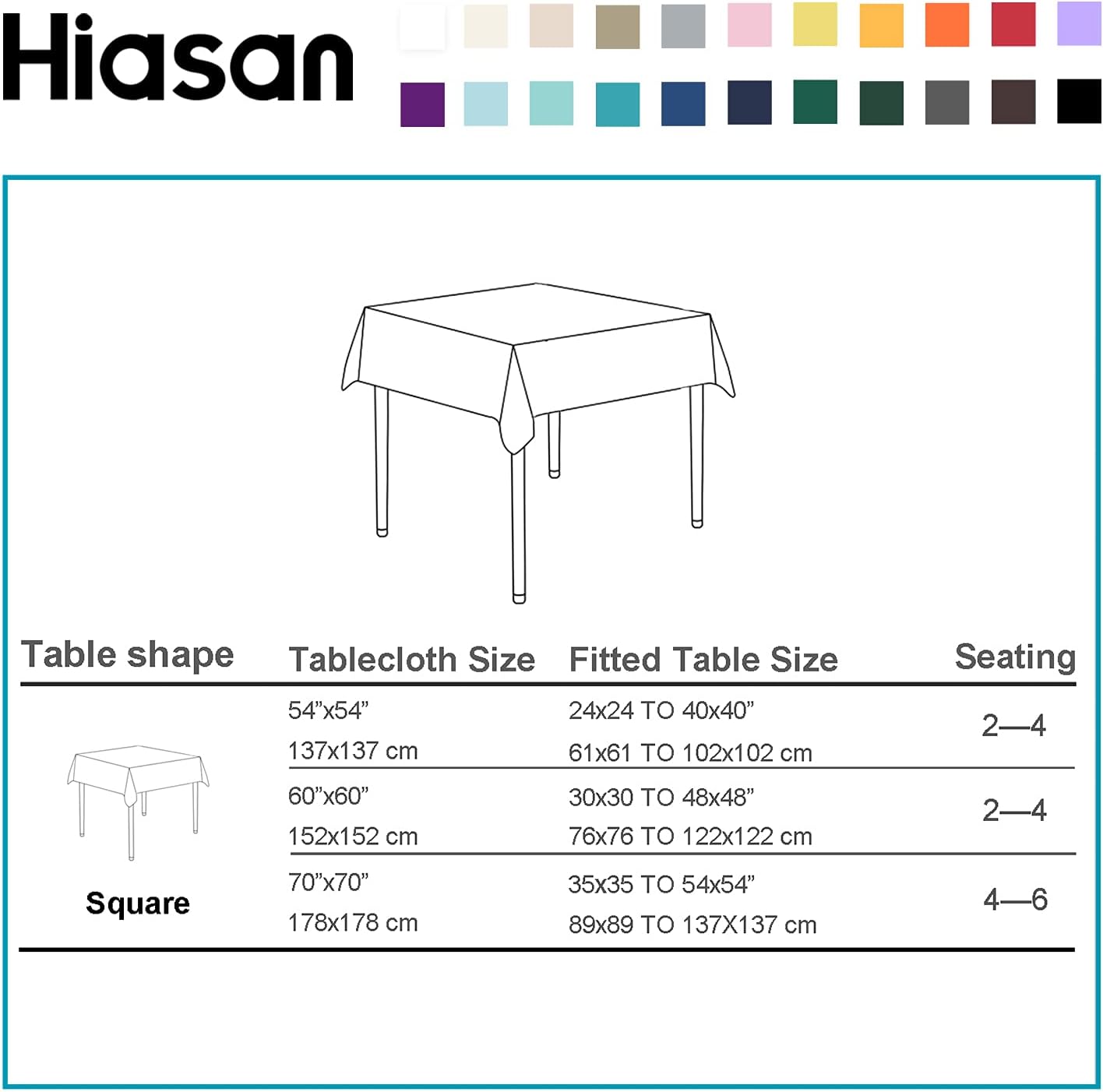 Hiasan Silver Grey Square Tablecloth - Waterproof and Spillproof Washable Fabric Table Cloth for Dining Room Kitchen Party and Outdoor, 60 x 60 Inch