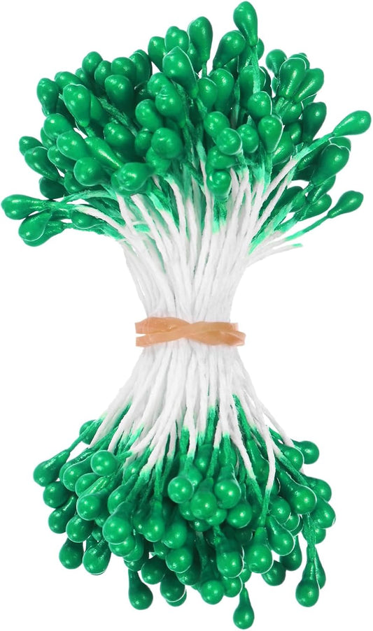 150-Pack Flower Stamens for Crafts, 5mm Double Heads Artificial Pearl Floral Pistil Mini Flower Pollens Stamens for DIY Making/Wedding/Scrapbook Decoration [Green]