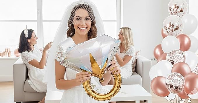 Bachelorette Party Decorations – 82 PCS Rose Gold Bride to Be Set with Foil Balloons, Confetti Balloons, Photo Props, Bride Sash, Veil, Champagne Balloon & Foil Curtain for Bridal Shower