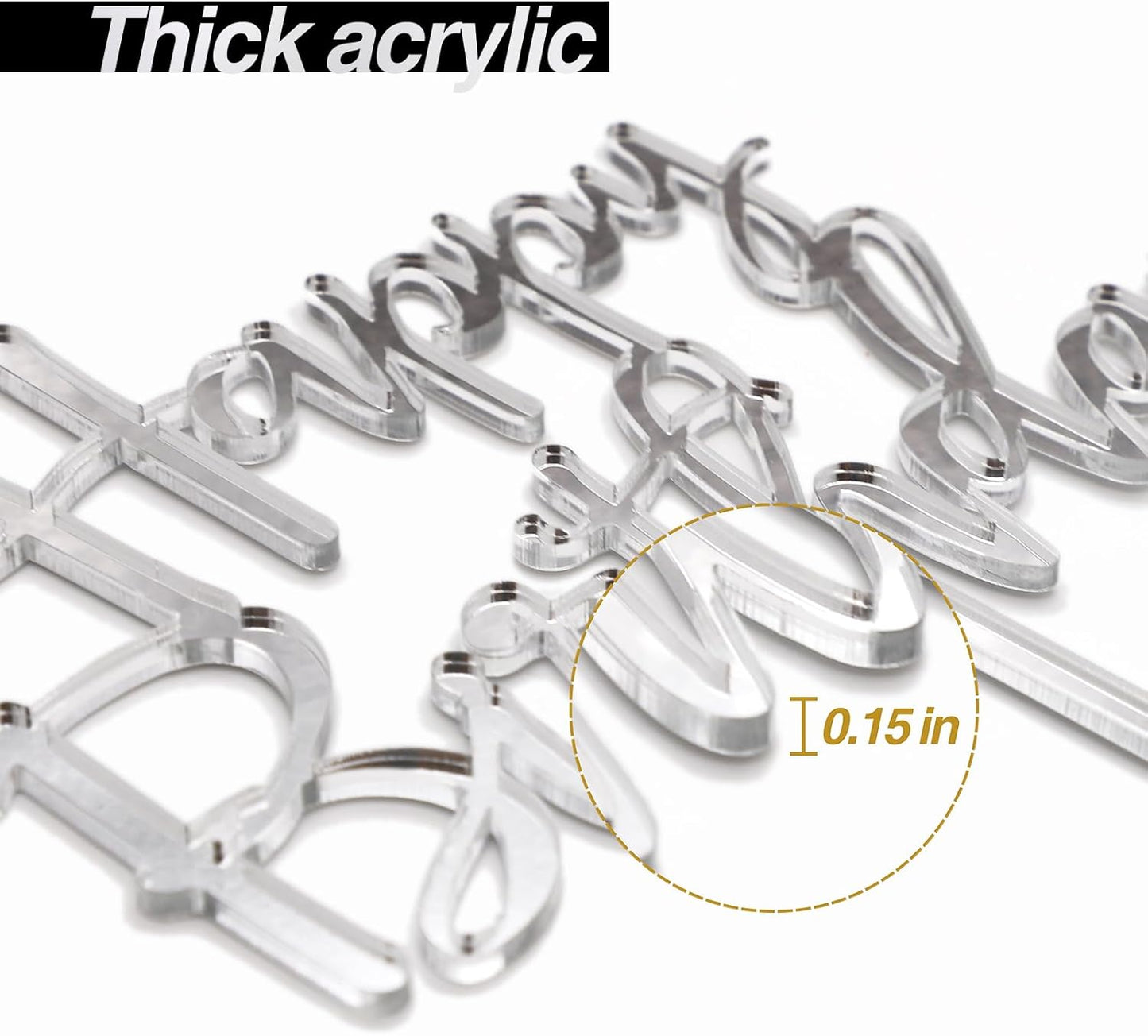 Happy Birthday Cake Topper, Mirrored Silver Acrylic Versatile Cake Topper for Birthday Party Decoration Ideas, Perfect Keepsake for your family and friends