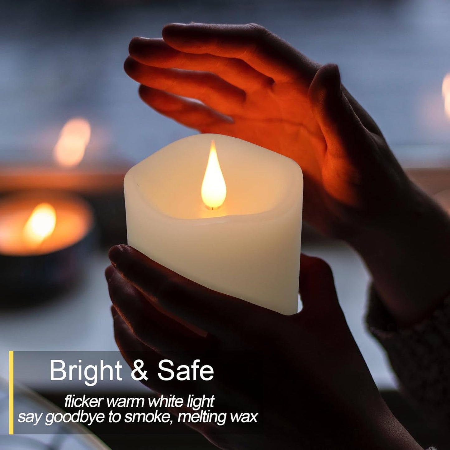 Flameless Candles Battery Operated with Timer, 3D Moving Flame Flickering, Last 600+ Hours Battery Candles, 3" x 3" Ivory Real Wax Electric LED Candle for Wedding Party Decorations