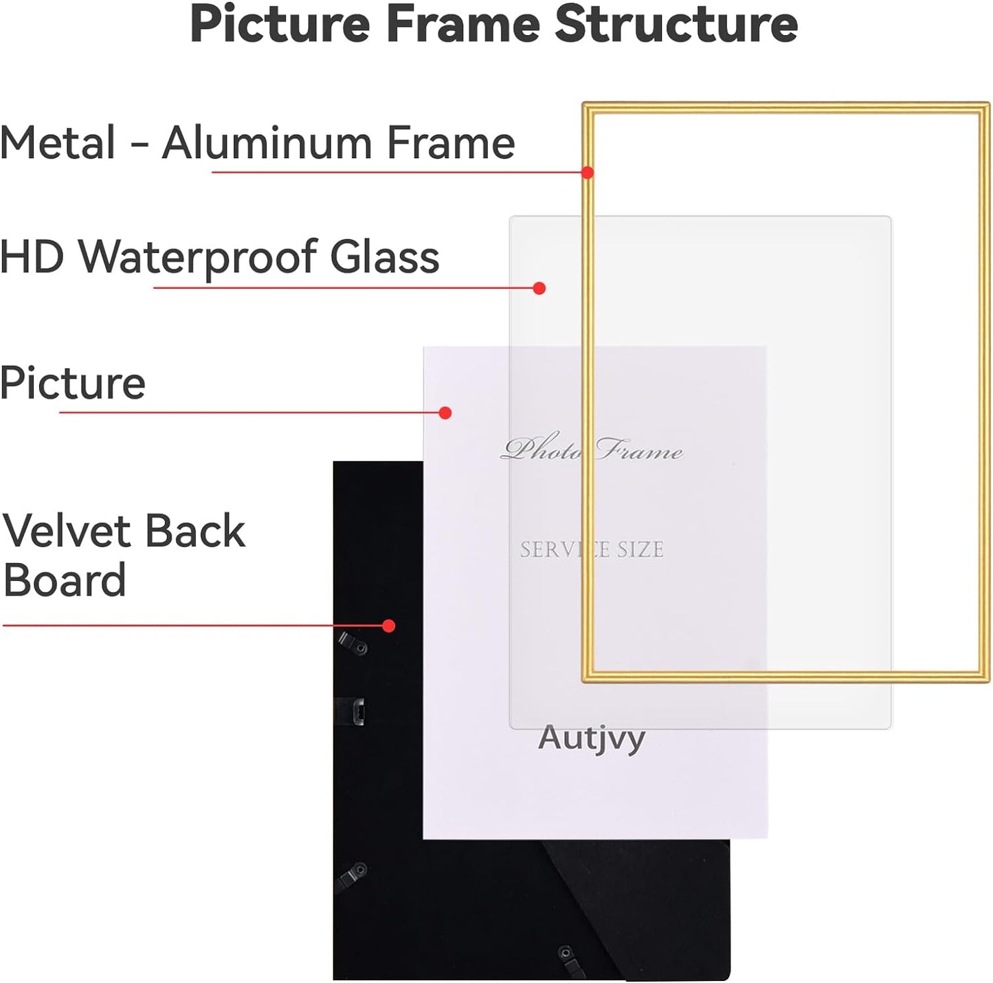 8.5x11 Picture Frame Matte Gold Modern Simple Thin Aluminum Metal Certificate Document Photo Frame with HD Real Glass, Display for Tabletop and Wall Collage. (2 Pack)