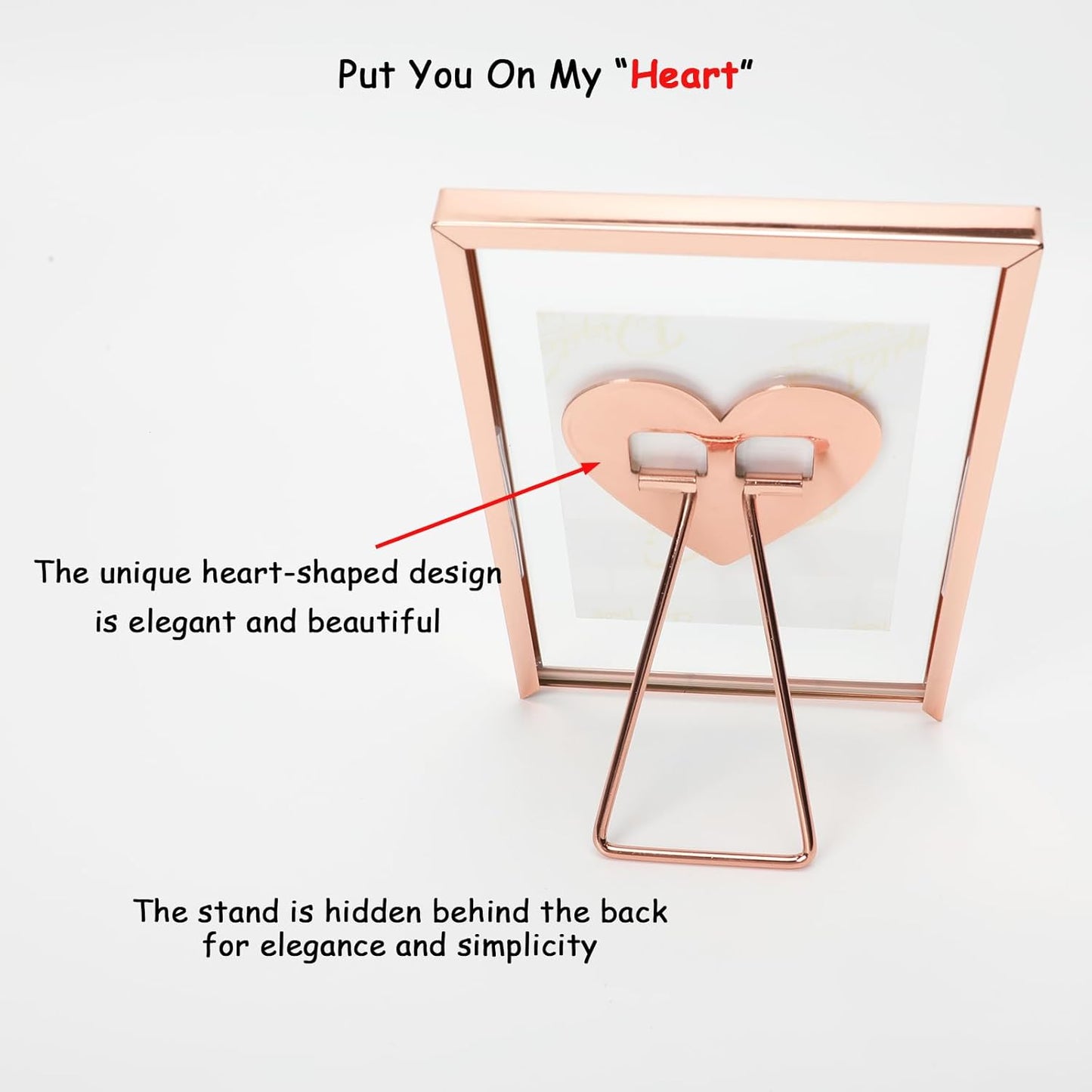 Rose Gold Floating Frame (4"x6",Vertical) with Romantic Heart, For Picture Sizes (3x5, 2x3,1x2), Classy Gift For Festival, Home or Wedding…