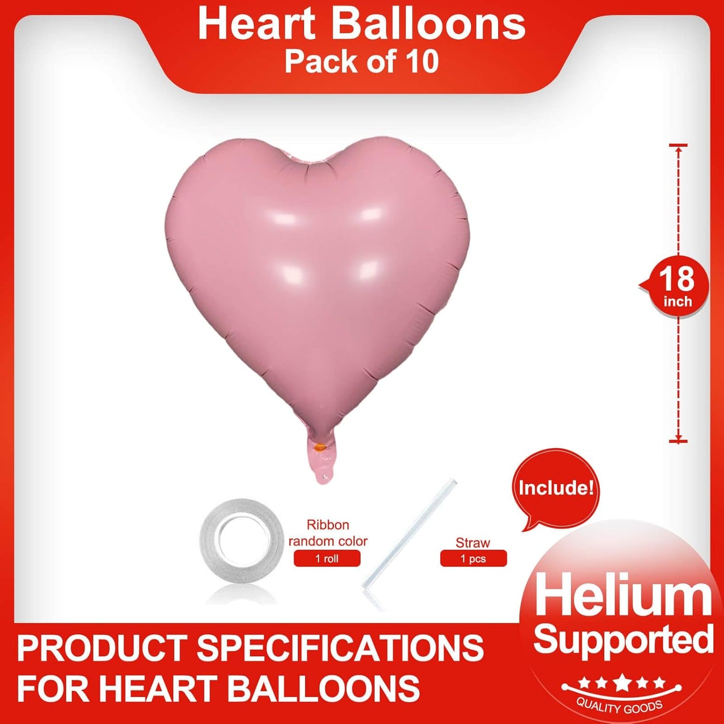 Pastel Pink Heart Shaped balloons Pack of 10,18 Inch Love Valentine Balloons Heart Romantic Balloons For Valentines Day Propose Marriage Wedding Bridal Shower Engagement Party Decorations