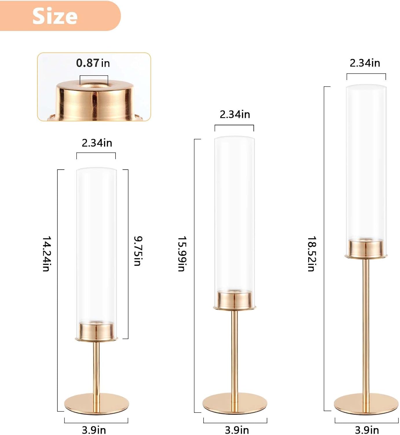 Gold Candle Holders Set of 6 for Glass Taper Candle Holders,Hurricane Candlestick Holder for Home Decor, Wedding, Dinning, Party Decorative, Anniversary (6,Gold)