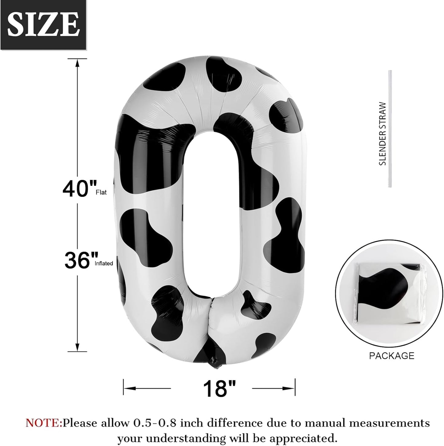 Cow Print Number Balloon Birthday Decorations, 40 inch Number balloon 0-9(Zero-Nine), Cow Balloon for Farm Birthday Party Supplies, Cow Themed birthday party Decorations (Number 0)