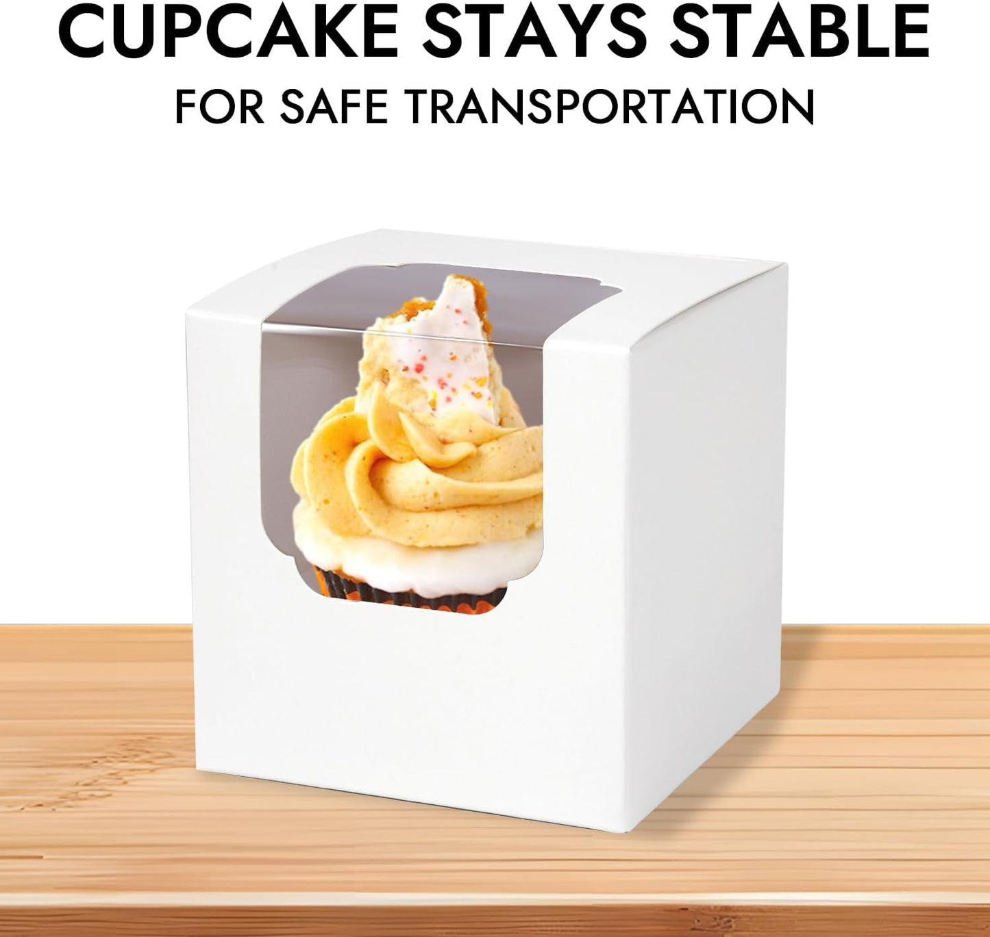 JCD 70pcs Cupcake Boxes, 3.5inches Auto-Pop up Single Individual Pre-Assembled White Cake Boxes with Window and Inserts Single Cupcake Containers for Birthdays, Wedding(White/70Pcs)
