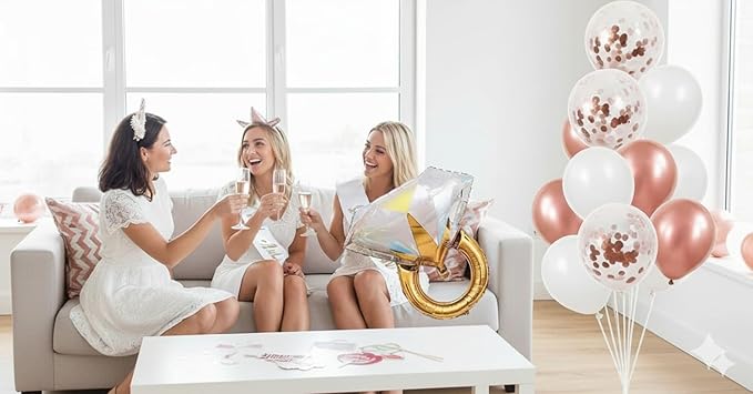 Bachelorette Party Decorations – 82 PCS Rose Gold Bride to Be Set with Foil Balloons, Confetti Balloons, Photo Props, Bride Sash, Veil, Champagne Balloon & Foil Curtain for Bridal Shower