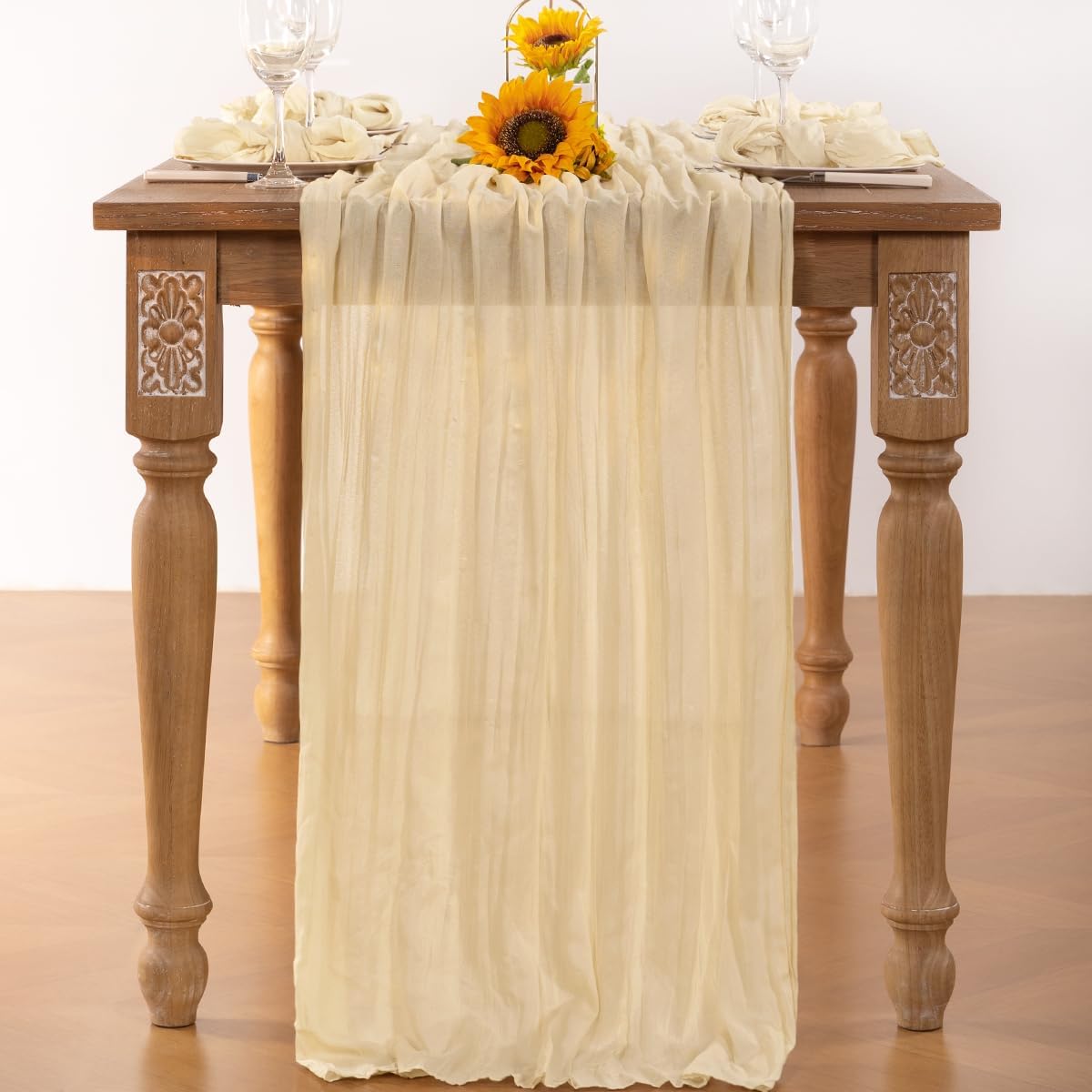 Beige Cheesecloth Table Runner 6 Pack Fall Table Runners 120 Inches Boho Gauze Cream Cheese Cloth Fall Table Decorations for Thanksgiving Wedding Bridal Baby Shower Garden Party Decor