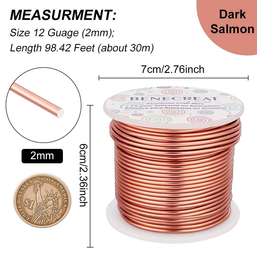 BENECREAT 12 Gauge 100FT Aluminum Wire Anodized Jewelry Craft Making Wire Beading Floral Aluminum Craft Material for Jewelry Craft Sculpture, Plant Gardening, Skeleton Making, Copper Tone