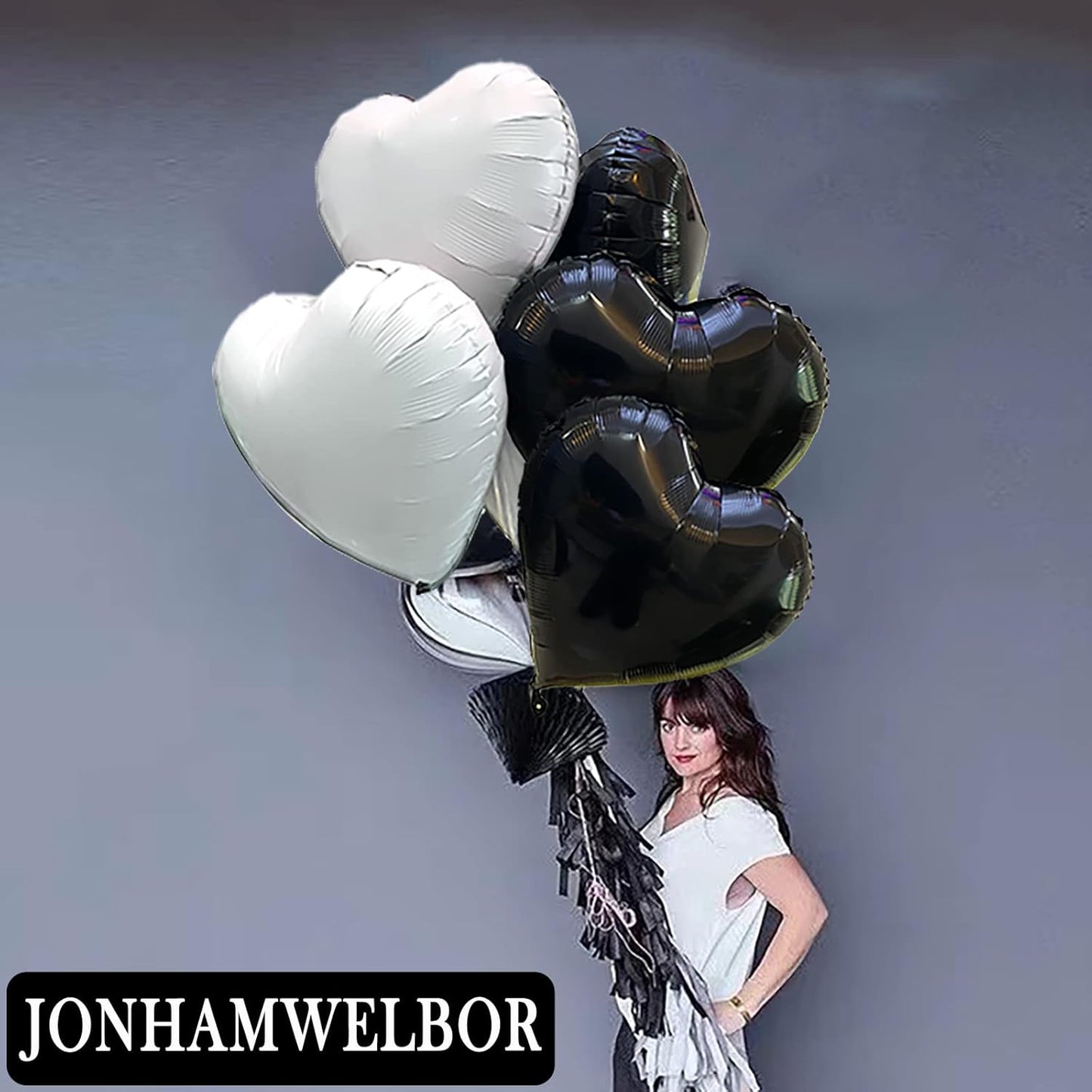 Jonhamwelbor 20Pcs 18 inch White Foil Mylar Heart Shape Balloons Decorations Valentines Birthday Wedding Baby Shower Party