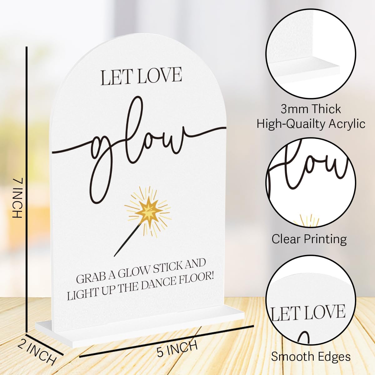 Wedding Glow Sticks Light Up Sticks Sign for Reception Acrylic Arch Dance Floor Props Table Decor Signs for Wedding Bridal Shower 7 x 5 Inches