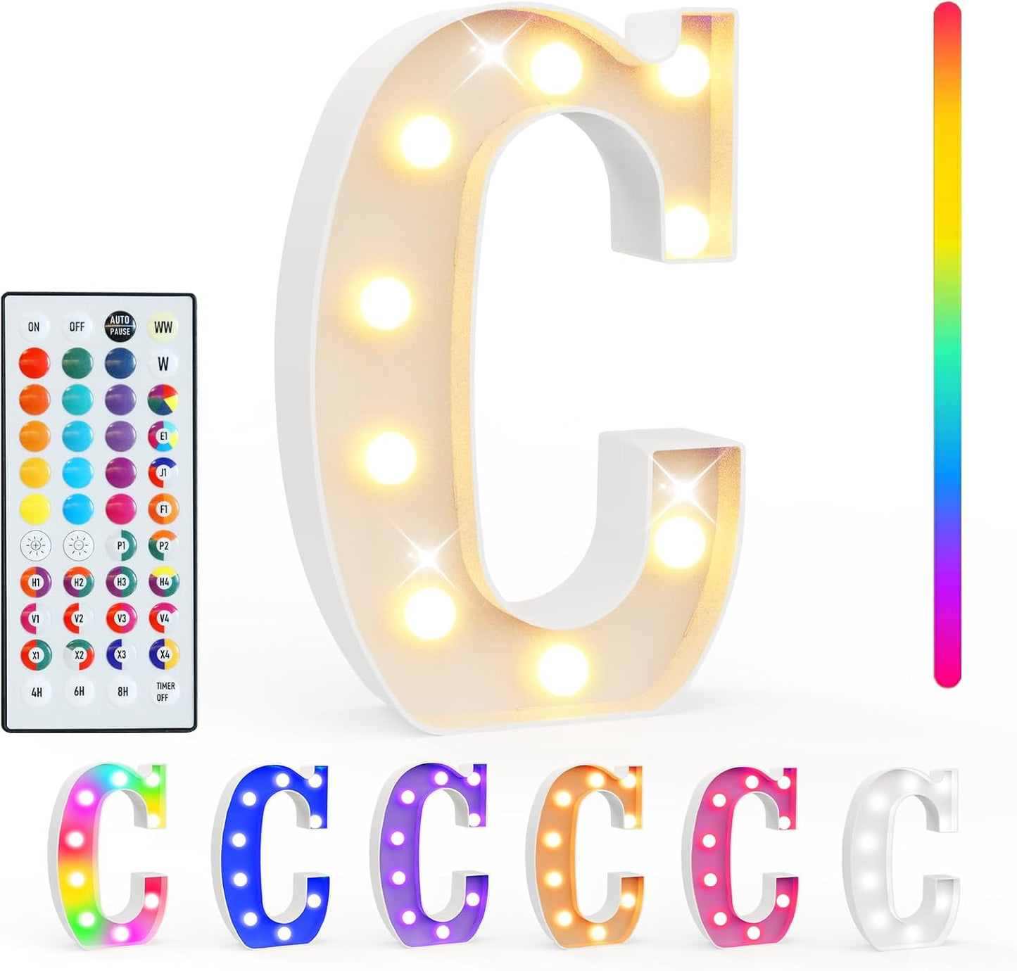Pooqla Colorful Light Up Letters with Remote, Upgraded 35 Colors LED Marquee Letters, RGB Lighted Letter for Girls Teenager Gift, Birthday, Party, Wedding, Night Light, Room, Bedroom Decor, Letter C