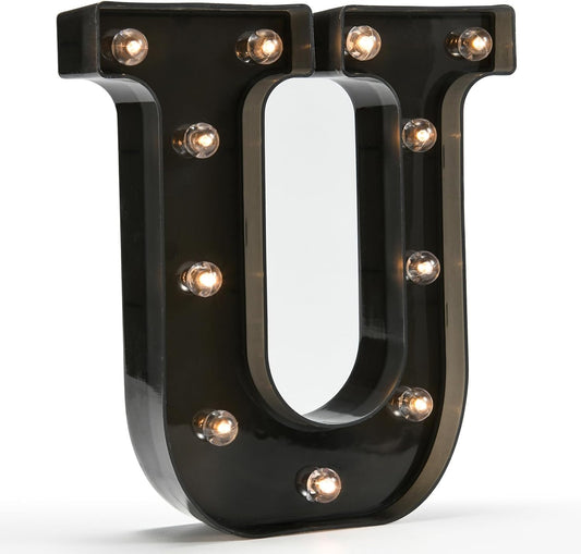 OYCBUZO Light Up Black Alphabet Marquee Letters Sign LED Marquee Number Lights Sign for Night Light Home Bar Christmas Lamp Birthday Party Wedding Decoration U