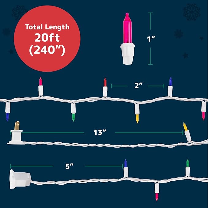 PREXTEX Multicolor String Lights (20 Feet, 100 Count) with White Cord - Indoor and Outdoor Colorful Twinkle Lights for Holiday Decor