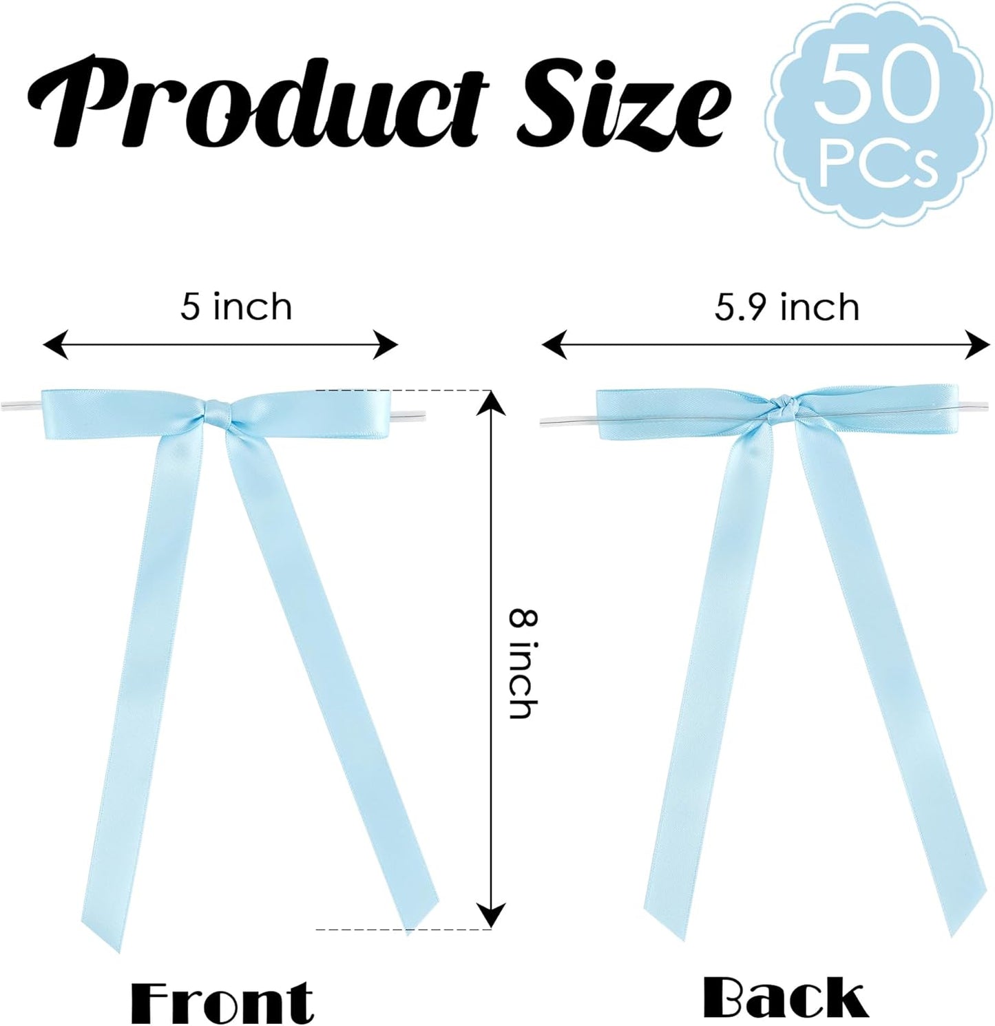 50 PCs Blue Bow 5 Inch Long Tail Bows for Gift Wrapping, Easter Bow Party Decorations, Twist Tie Bows, Satin Bows for Crafts, Premade Bows for Presents, Treat Bags, Bottles, Cakes