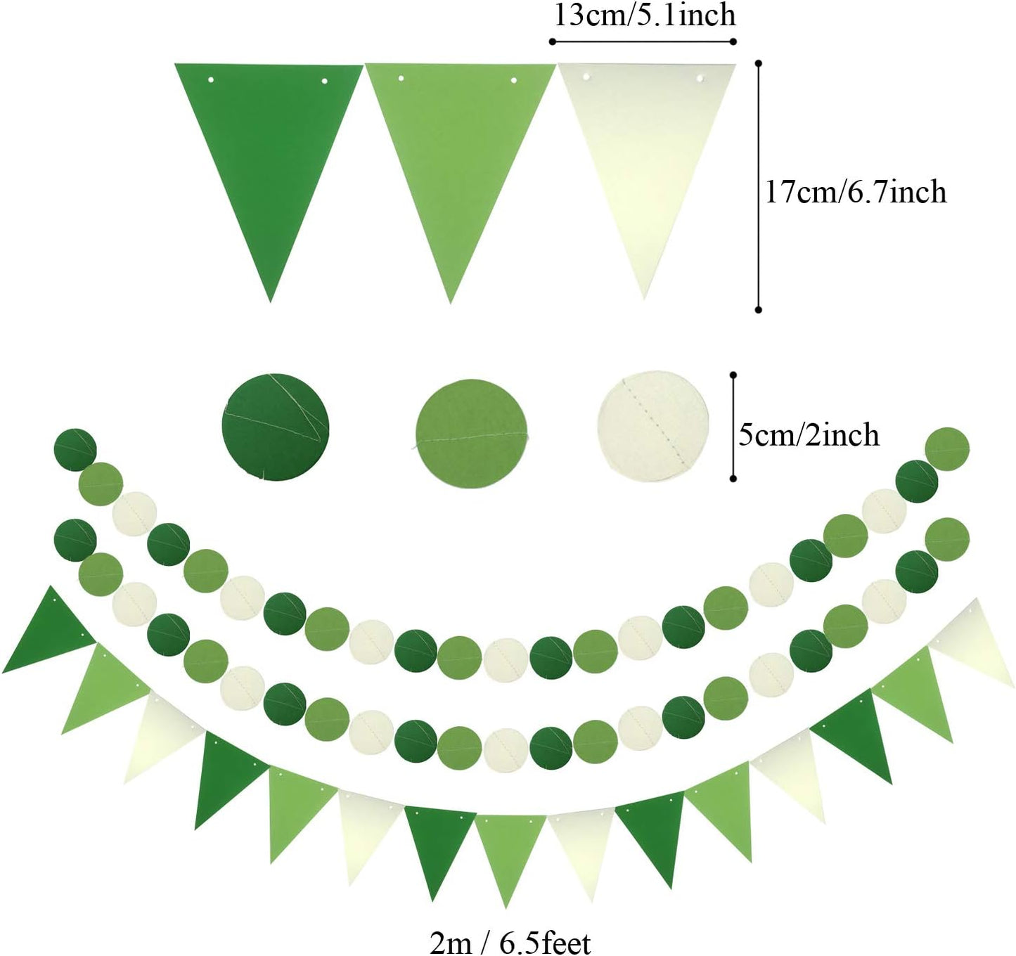 ZERODECO Party Decoration, 21 Pcs Green Hanging Paper Fans, Pom Poms Flowers, Garlands String Polka Dot and Triangle Bunting Flags for Golf Party Dinosaur Birthday Parties Arbor Day