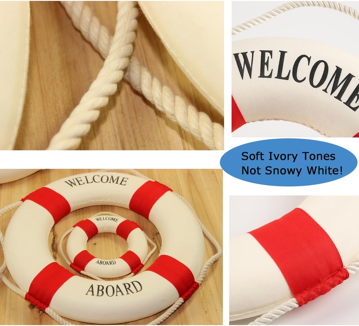 MorroMorn Lifebuoy Wall Hanging Decor - Welcome Aboard Mediterranean Style Home Decoration (Red, 8")