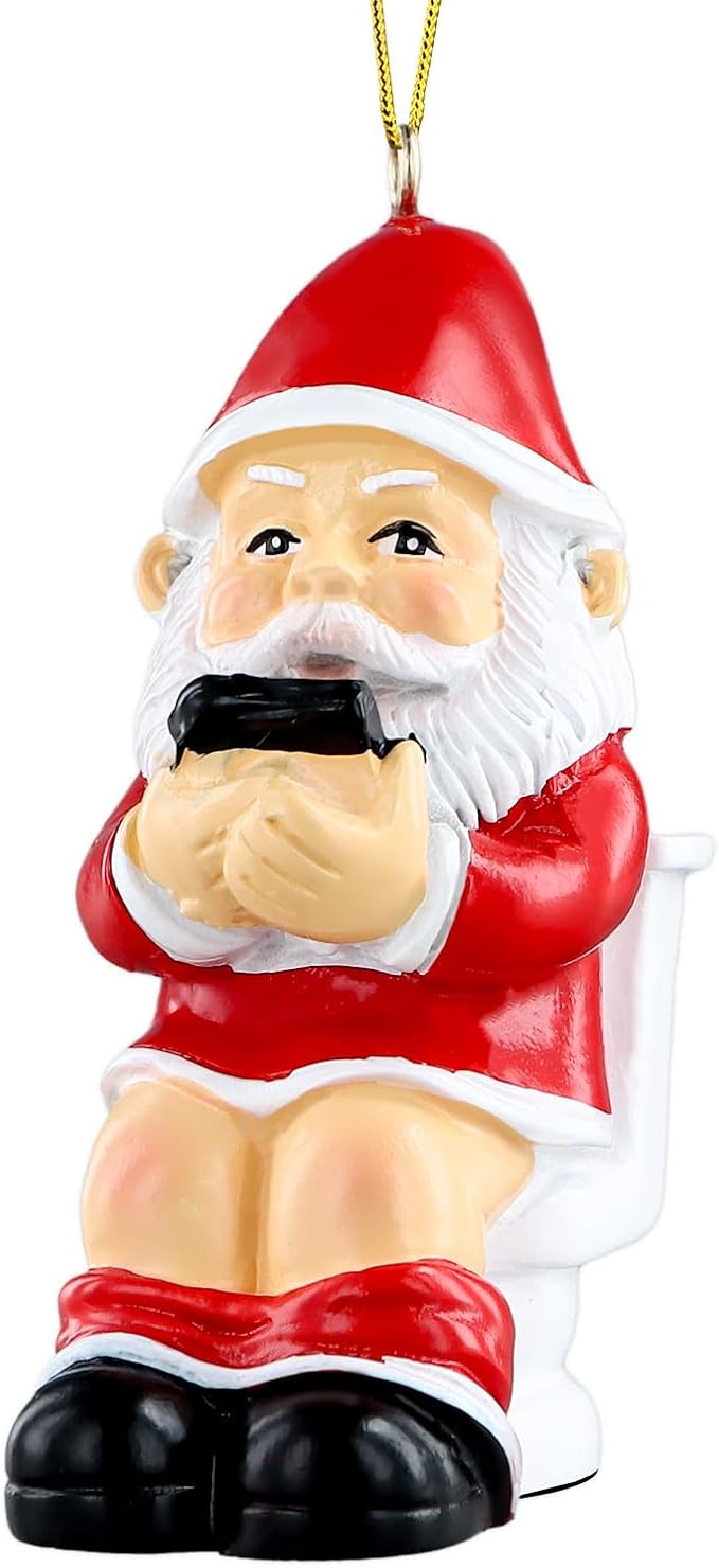 PETCEE Naughty Christmas Ornaments - Funny Gnome Ornaments Decorations Gnomes on a Toilet Ornament Holiday Hanging Decor Naughty for Family Friends Funny White Elephant Keepsake Gifts