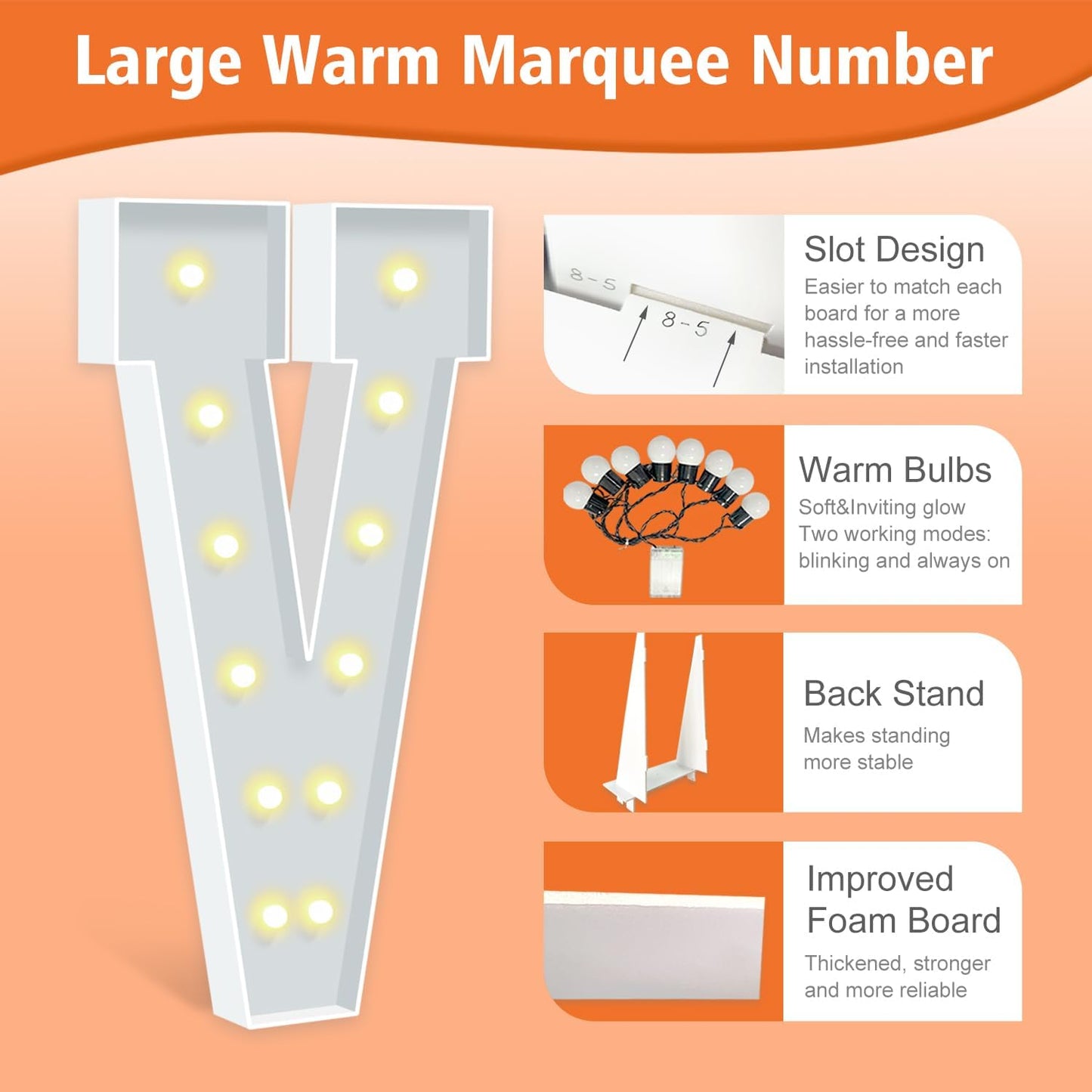 4FT Marquee Letters, Mosaic Large Letters V for Birthday Party, Light Up Letter for Wedding Backdrop Decoration Anniversary Baby Shower Day Decor, Pre-Cut Big Foam Board Frame Kit