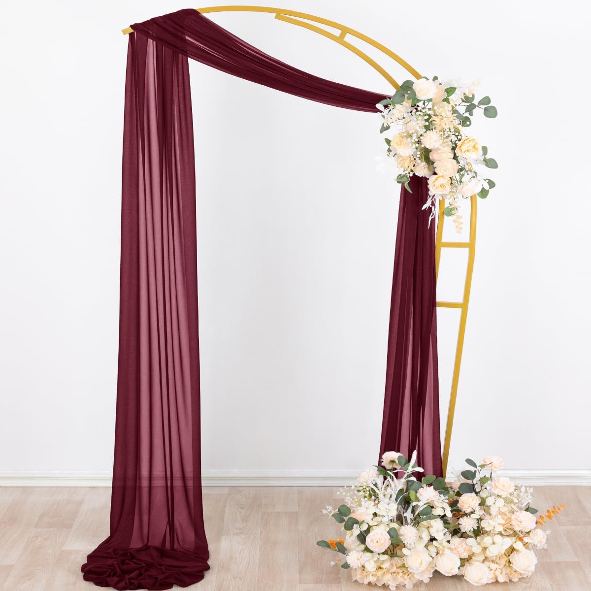 Socomi Wedding Arch Draping Fabric 29" x 20Ft 4 Panels Burgundy Sheer Outdoor Curtain Drapes Extra Long for Bridal Baby Shower Ceremony Birthday Party Decor