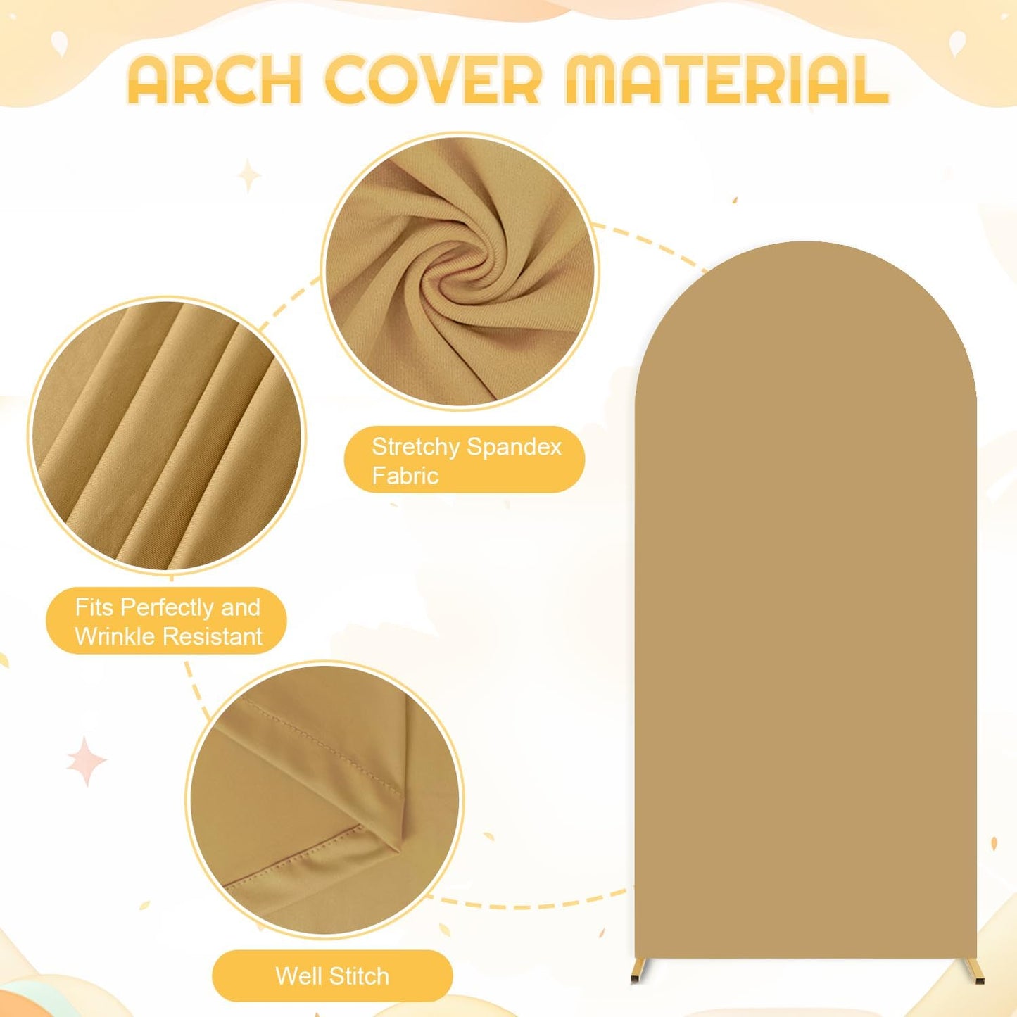 FUHSY Metal Arch Backdrop Stand and Cover Set Party Arch Stand 7.2FT Arches Backdrop Cover Wedding Arched Frame with Brown Arch Covers for Baby Shower Birthday Banquet Ceremony Indoor Outdoor Decor