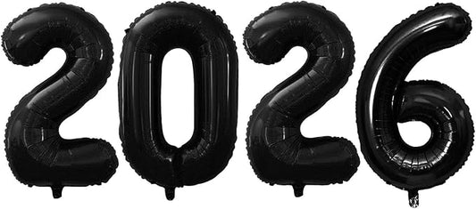 GOER 2026 Foil Number Balloons for 2026 New Year Eve Festival Party Supplies Graduation Decorations (Black,32 Inch)