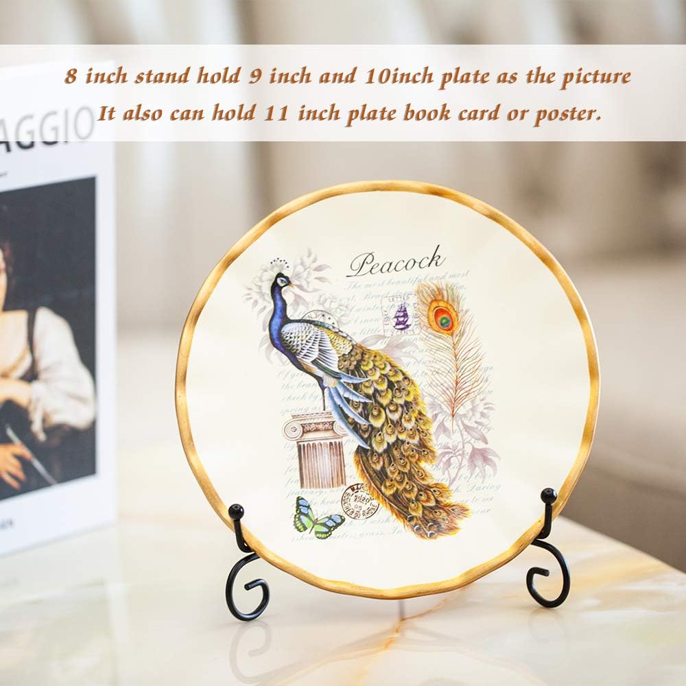 (4 pack)8"Iron Display Stand, Black Iron Easel Plate Display Photo Holder Stand, Displays Picture Frames, Cookbooks, Decorative Plates, Tablets and Art