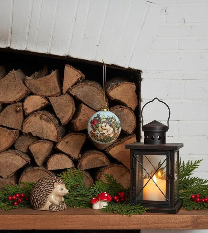 Hedgehog Christmas Ornament – Hand-Painted Glass Winter Hedgehog Ornament – Woodland Animal Ornament for Christmas Tree – Cute Hedgehog Decoration Gift