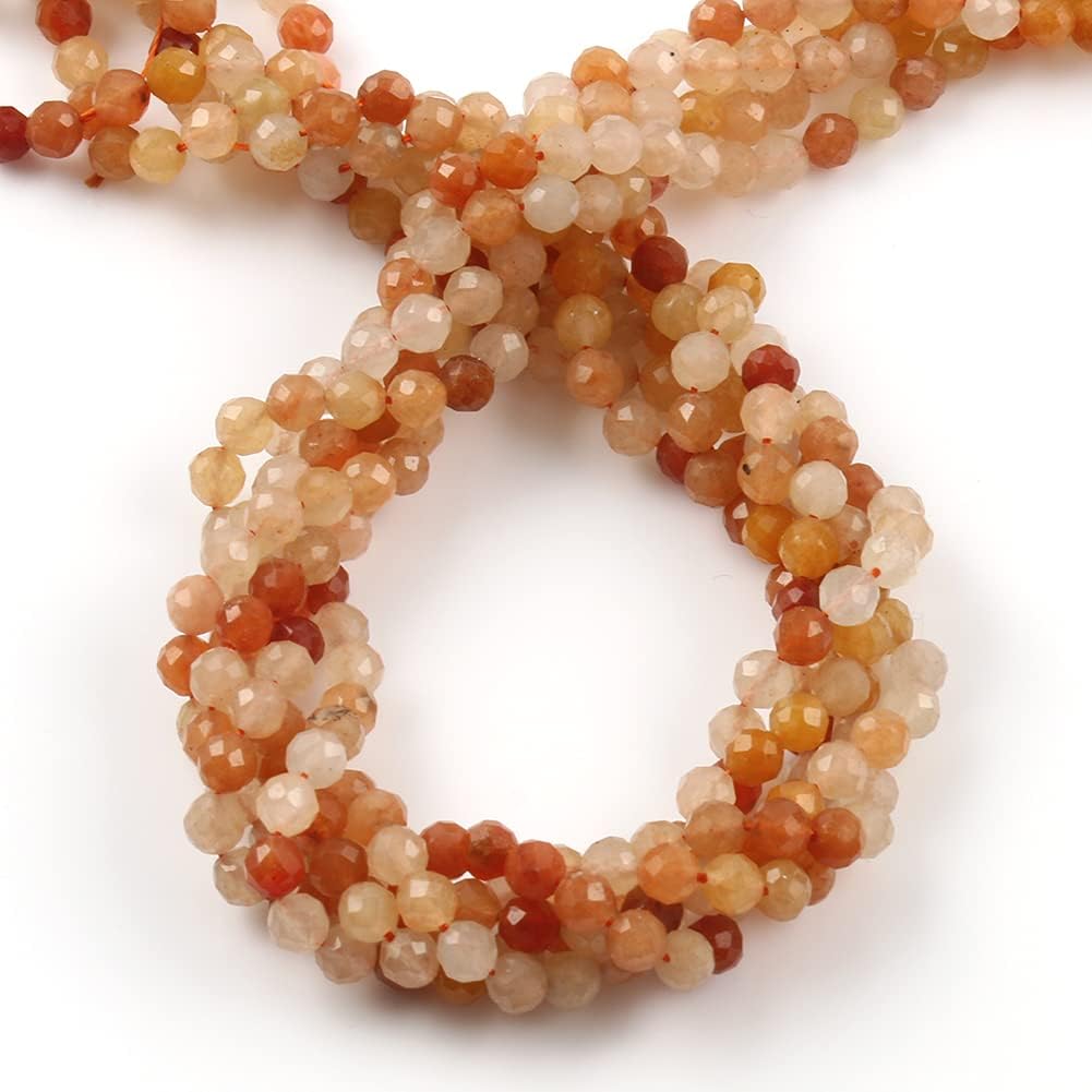 Song Xi 120pcs 3mm Natural Red Aventurine Gemstone Beads Faceted Round Loose Stone Beads for Jewelry Making