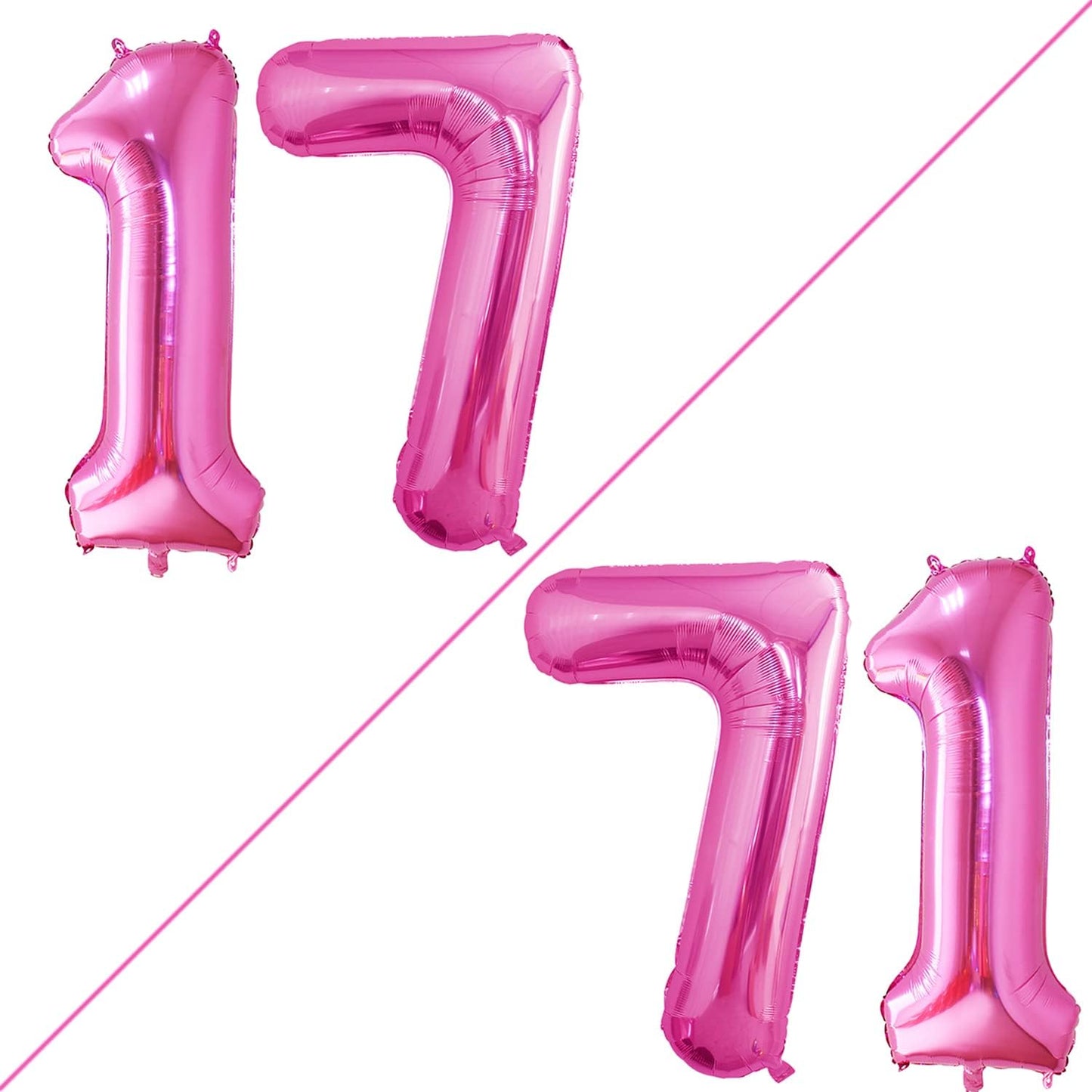 GOER Number 17 Balloons for 17th Birthday Sweet 17 Party Decorations,42 Inch Jumbo Foil Helium 71 Balloons for 71st Birthday Party Decoration (Hot Pink)