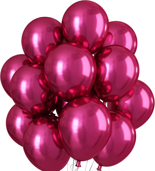 Chrome Hot Pink Balloons 12 Inch, Double-Layered Metallic Hot Pink Balloons, Shiny Thick Chrome Metallic Magenta Latex Helium Balloon for Girls Women Birthday Wedding Party Decoration Supplies