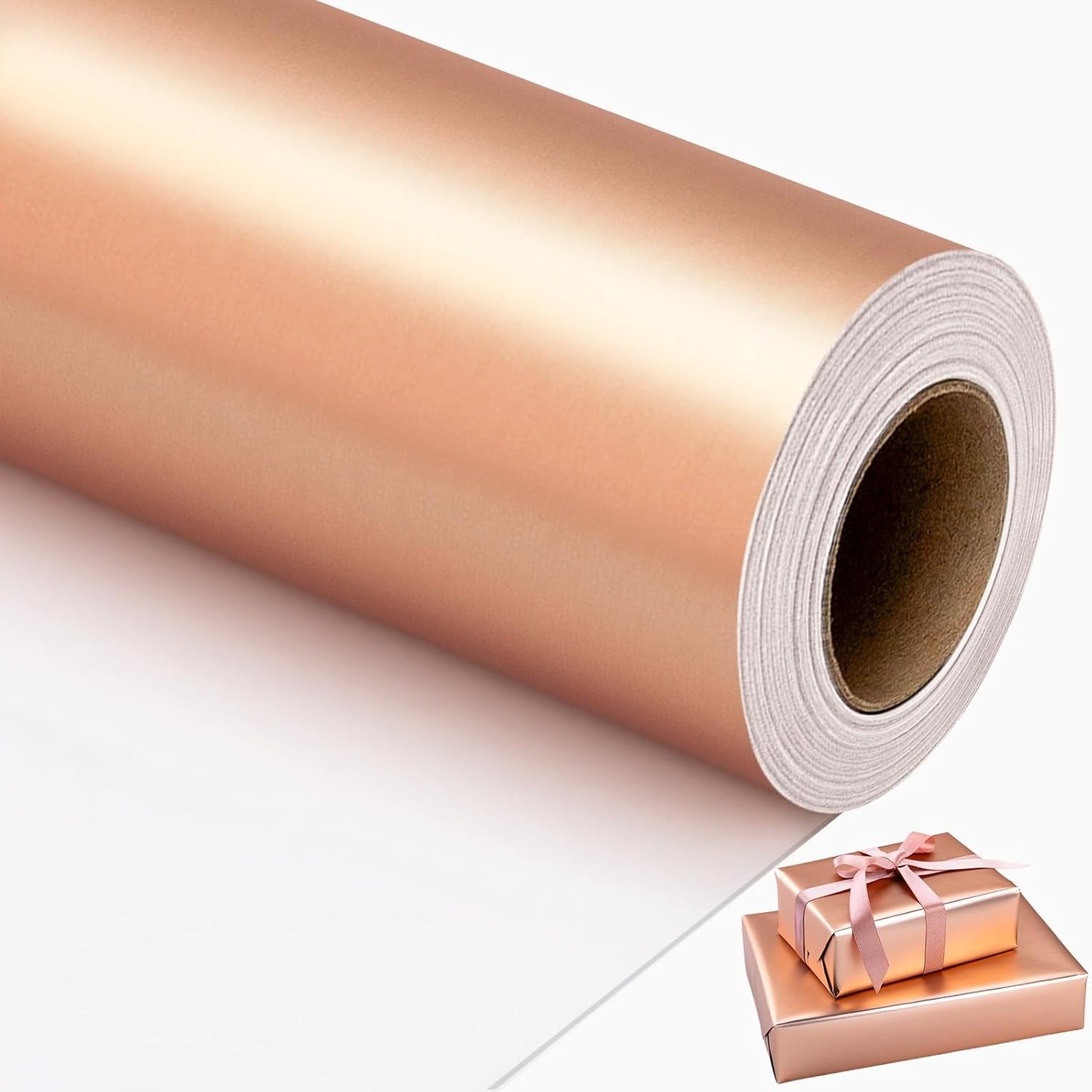 Garbendy Rose Gold Wrapping Paper Roll - Solid Color Metallic Paper Perfect for Birthday, Wedding, Baby Shower, Party - 17 Inch X 33 Feet
