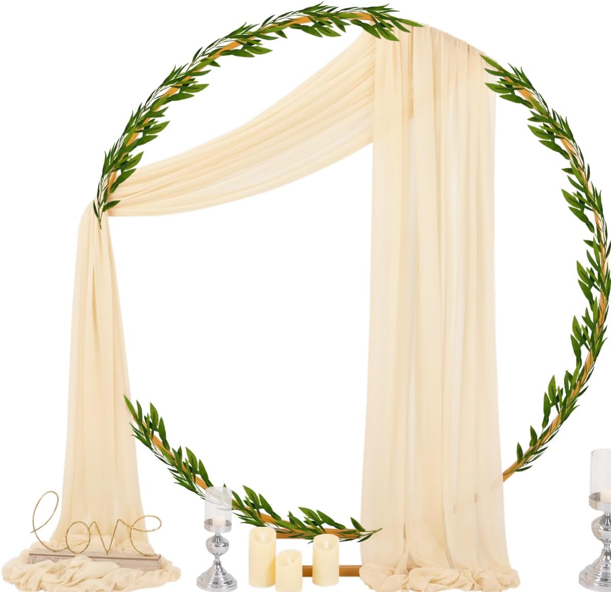 Socomi Champagne Sheer Wedding Arch Draping Fabric 29" x 20Ft 2 Panels Outdoor Curtain Drapes Extra Long for Bridal Baby Shower Ceremony Birthday Party Decor