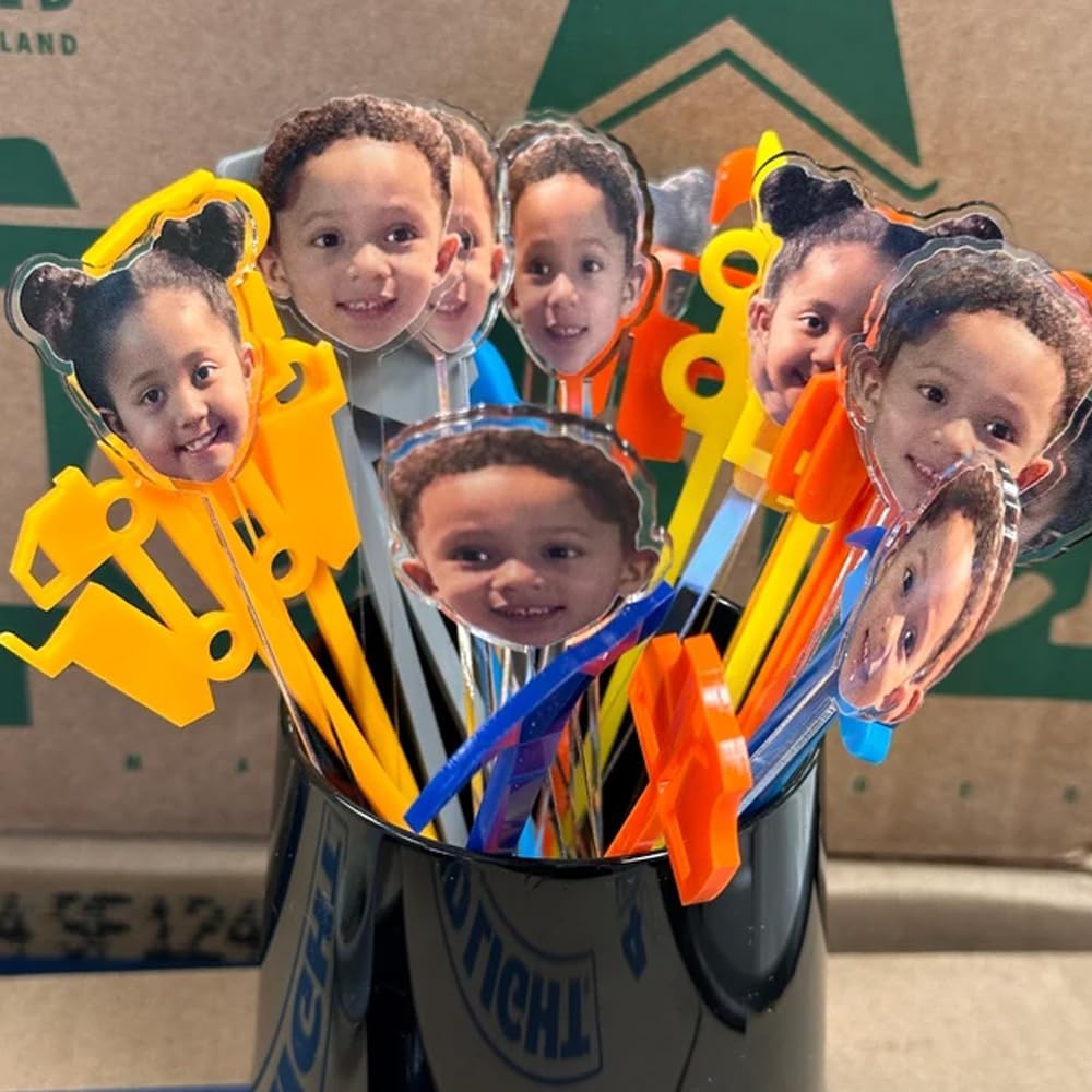 50 Pcs Personalized 50th to 90th Birthday Face Photo Drink Stirrers, 60th 70th 80th Birthday Party Decorations, Custom Face Cutout Stir Sticks, Decor for Retirement, Graduation Parties
