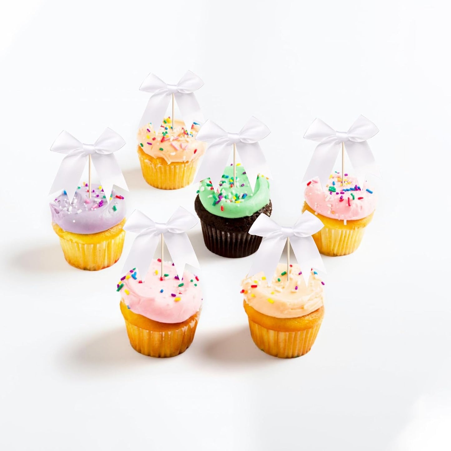 24 PCS Bow Cupcake Toppers Bowknot Cake Toppers Bow Cupcake Picks Bowknot Birthday Party Decorations Bow Cake Dessert Picks for Wedding Bridal Engagement Baby Shower Birthday Party Supplies White