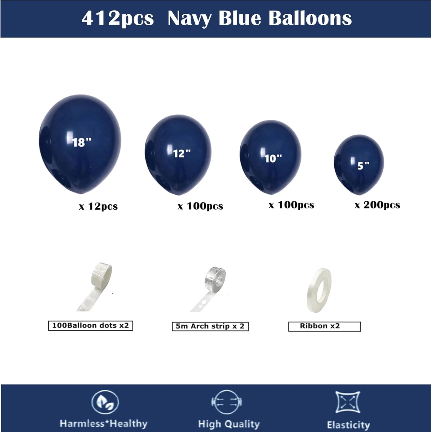 412pcs Navy Blue Balloons Garland Arch Kit 18 12 10 5 Inch Different Sizes Latex Balloons for Shower Christmas Birthday Festival Happy Blue Theme AnniversaryWedding Jungle Safari Decorations