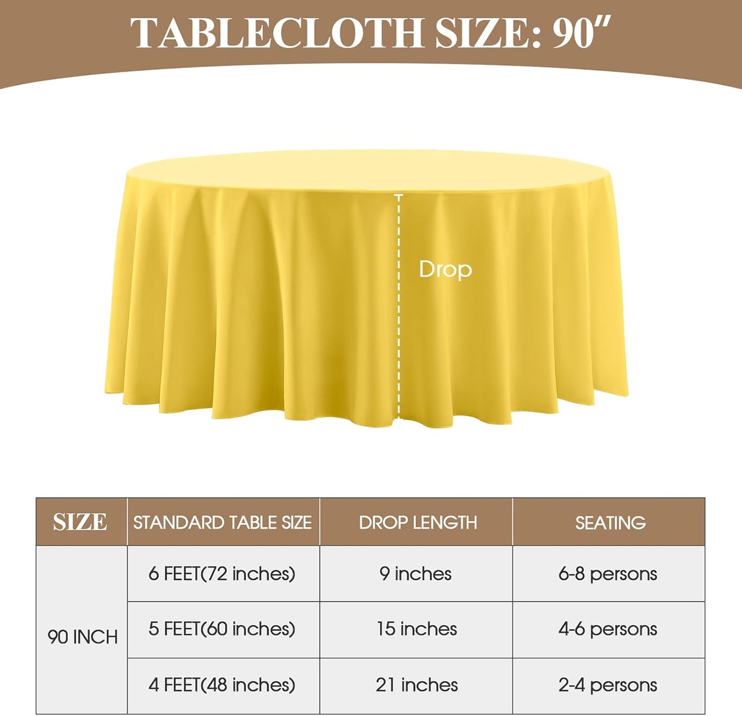 Round Tablecloth 2 Pack 90 Inch Yellow Tablecloths Washable Decorative Linen Polyester Table Clothes Cover for Dining Table Banquets Buffet Parties and Wedding